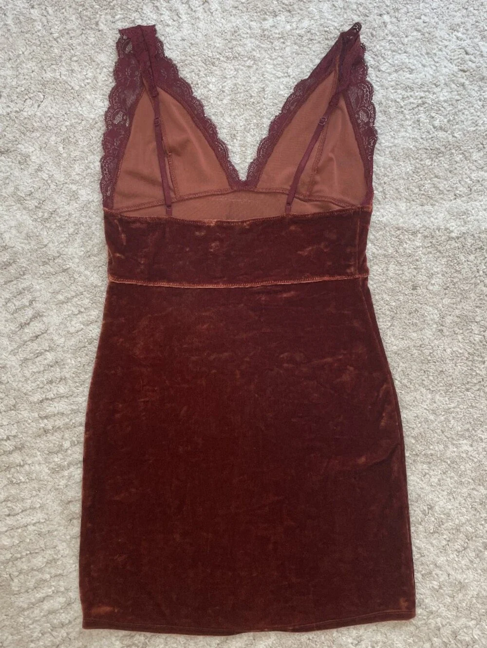 Free People Crushed Velvet V-Neck Bodycon Dress - Burgundy Size S